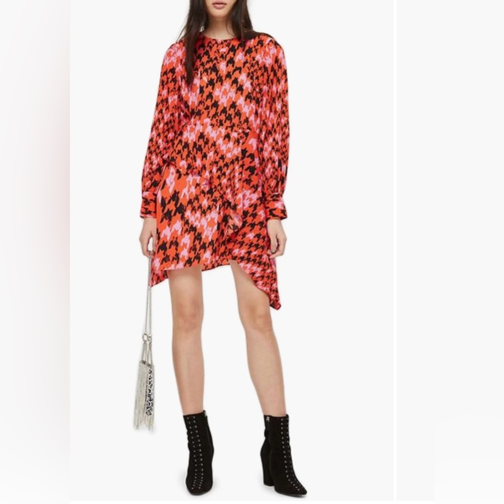 Topshop Houndstooth Asymmetrical mini dress